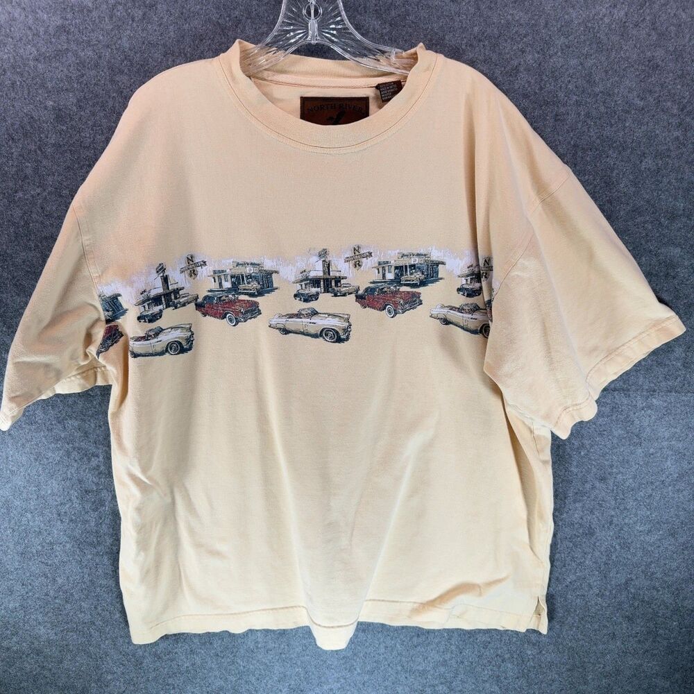 North River Classic Cars Diner Print T-Shirt 2XL Vintage Style